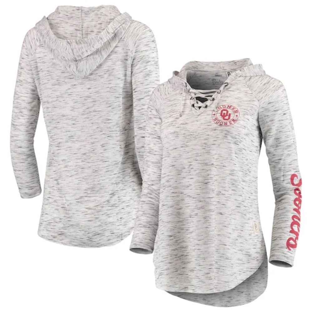 NC State Gray Space Dye Lace-Up V-Neck Long Sleeve T-Shirt Hoodie